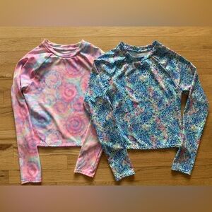 Andy & Evan Rashguard Girls Size 12/14 Large Blue Pink 50+ Long Sleeve Lot Of 2